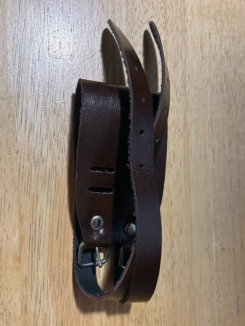 Mens Vintage Unbranded Dark Brown Leather Double Buckle Leather Cuff Bracelet
